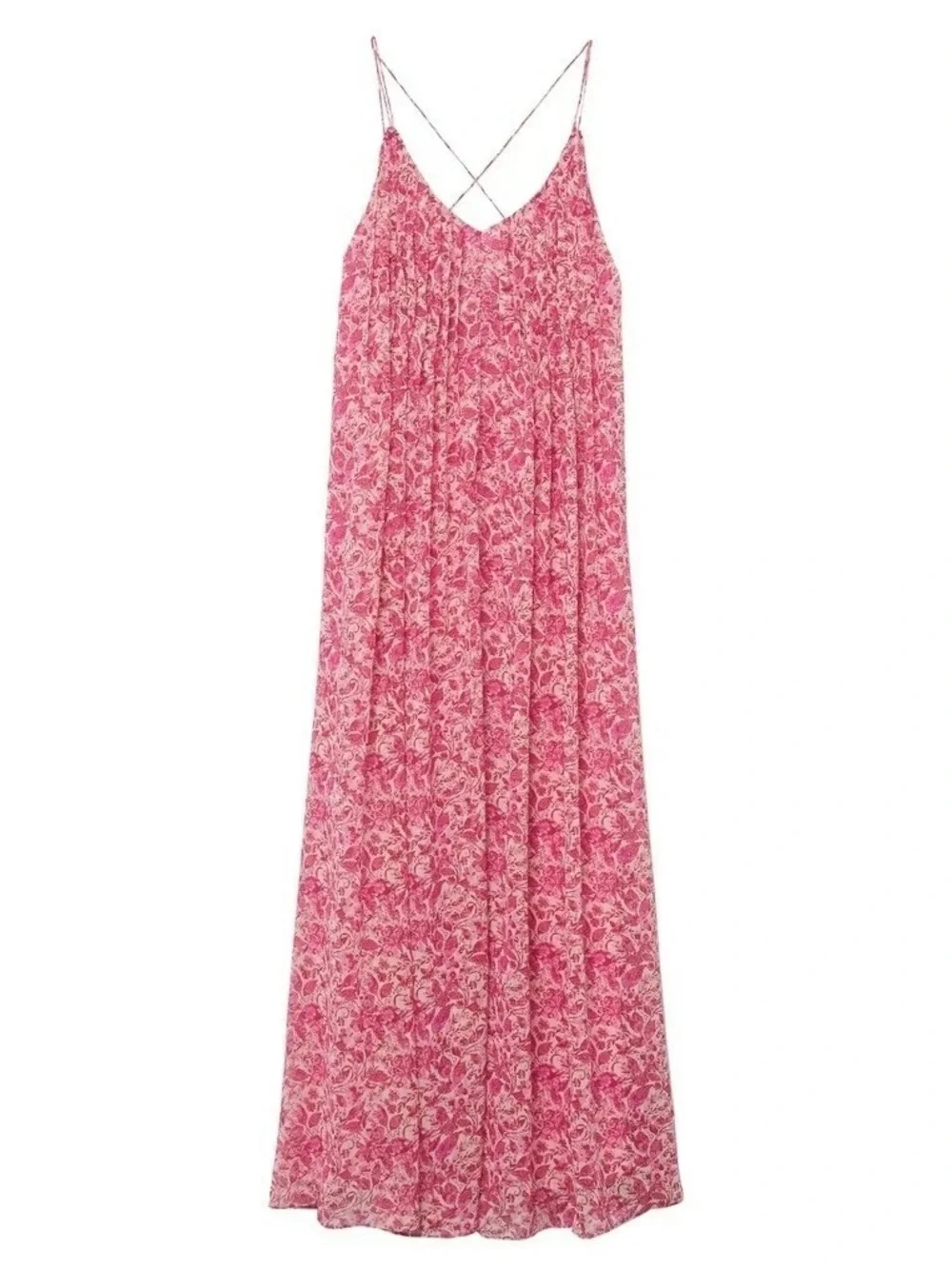 Mango Pink Floral Maxi Slip Dress with Spaghetti Straps Size 2